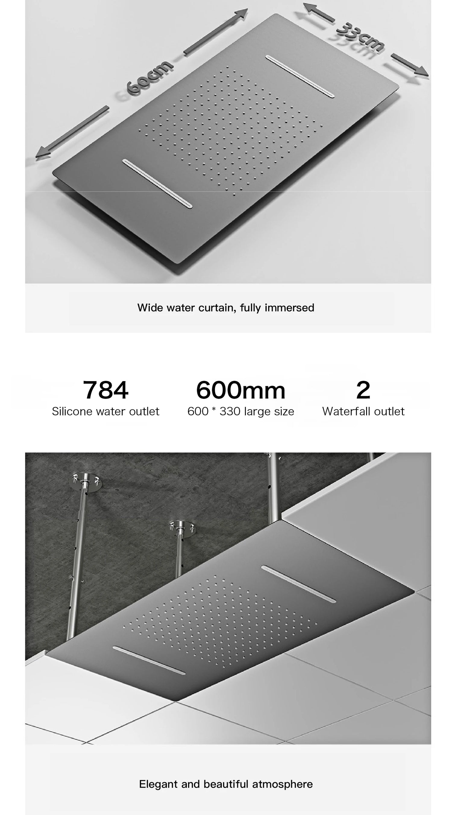 Luxury  gold LED digital display constant temperature shower system with hot&amp;cold water ceiling embedded bath Mixer