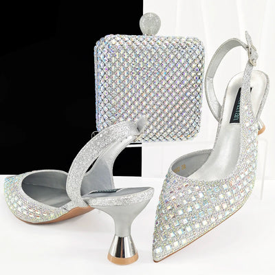 doershow Charming Shoes And Bag Matching Set With silver Hot Selling Women Italian Shoes And Bag Set For Party Wedding! SQ1-1