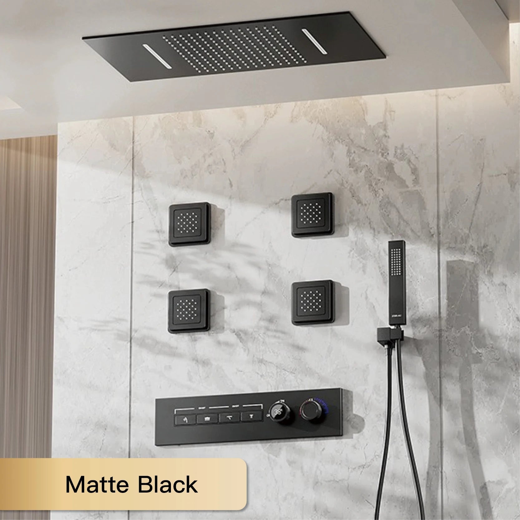 Luxury gun gray brass shower system with ceiling design Hidden LED digital display Dual control of Hot &amp; Cold  bathroom Faucet