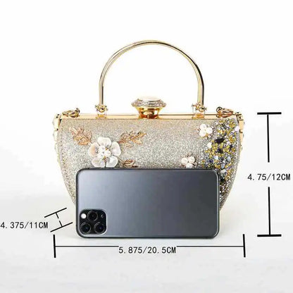 2024 New Arrival Flower Crystal Wedding Bridal Clutch Purse Luxury Designer Women&