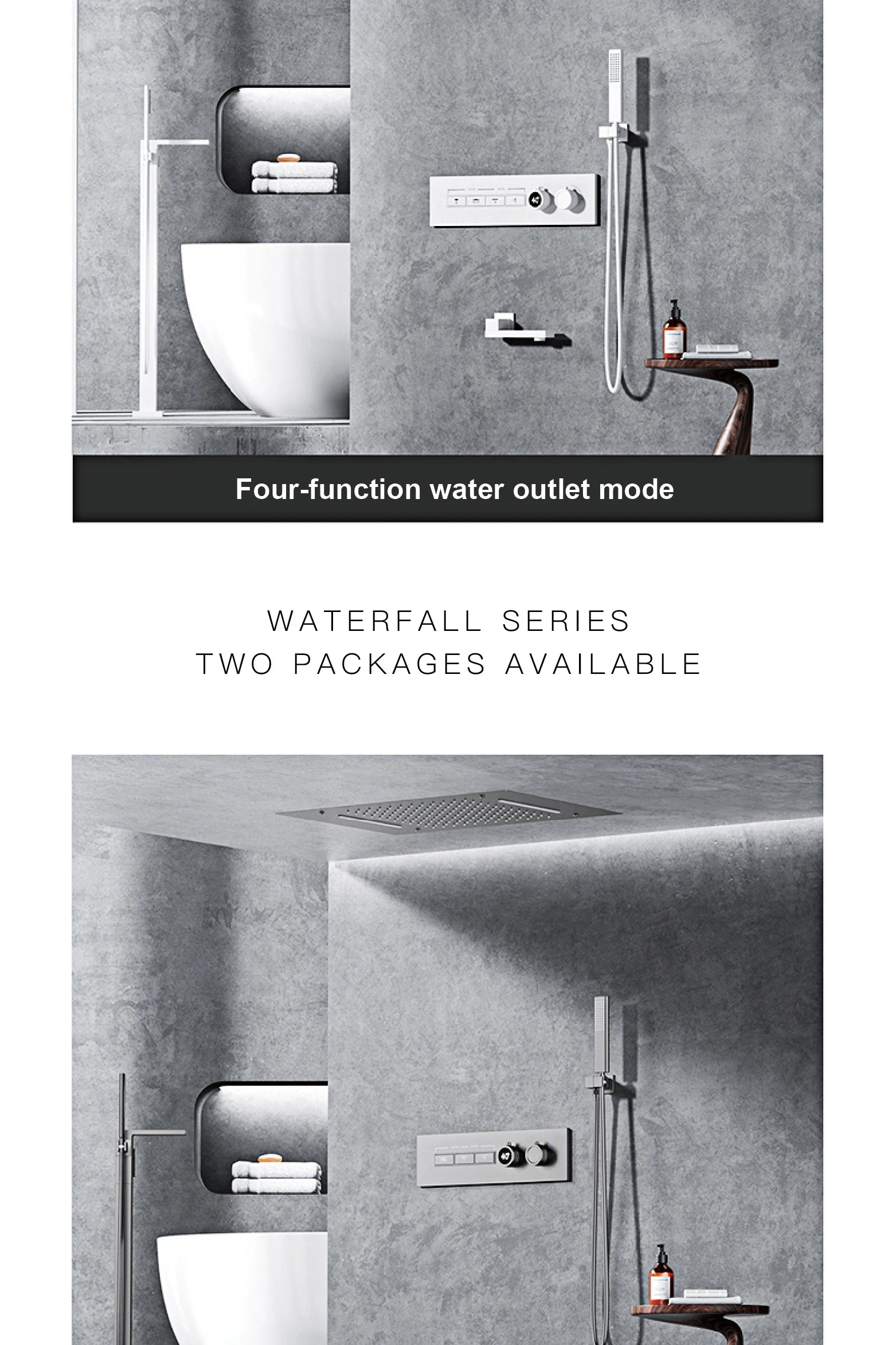 Luxury  black brass shower system wall-mounted LED digital display design Cold &amp; hot dual-control 4-function ceiling shower Tap