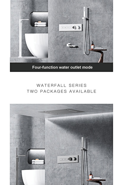 Luxury  black brass shower system wall-mounted LED digital display design Cold &amp; hot dual-control 4-function ceiling shower Tap