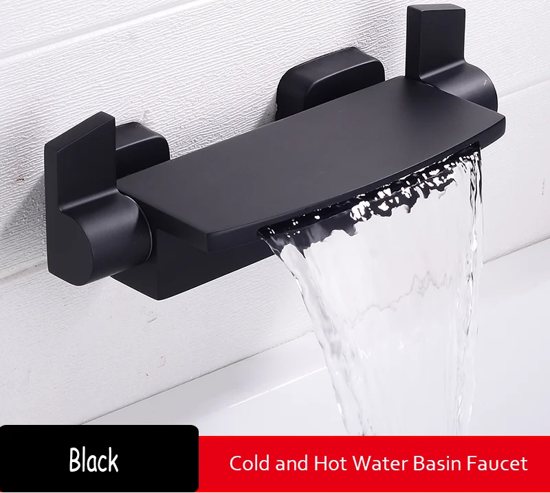 Black Bathroom Waterfall Tub Faucet Deck Mount Dual Handle Brass Bathtub Shower Faucet Mixer Tub Tap