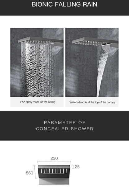 Luxury  black brass shower system wall-mounted LED digital display design Cold &amp; hot dual-control 4-function ceiling shower Tap