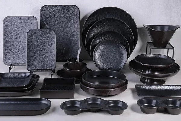 Hotpot Restaurant Melamine Tableware Black Frosted Dinner Plate Japanese Sushi Plates Not Easily Broken Snack Fruit Dishes
