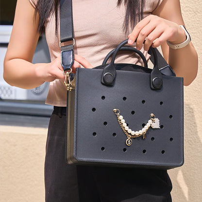 Beach Tote Travel Handbag Storage Fashion Storage EVA Large Leather Shoulder Bag for Women Casual Waterproof Bag Hole Fit Charms