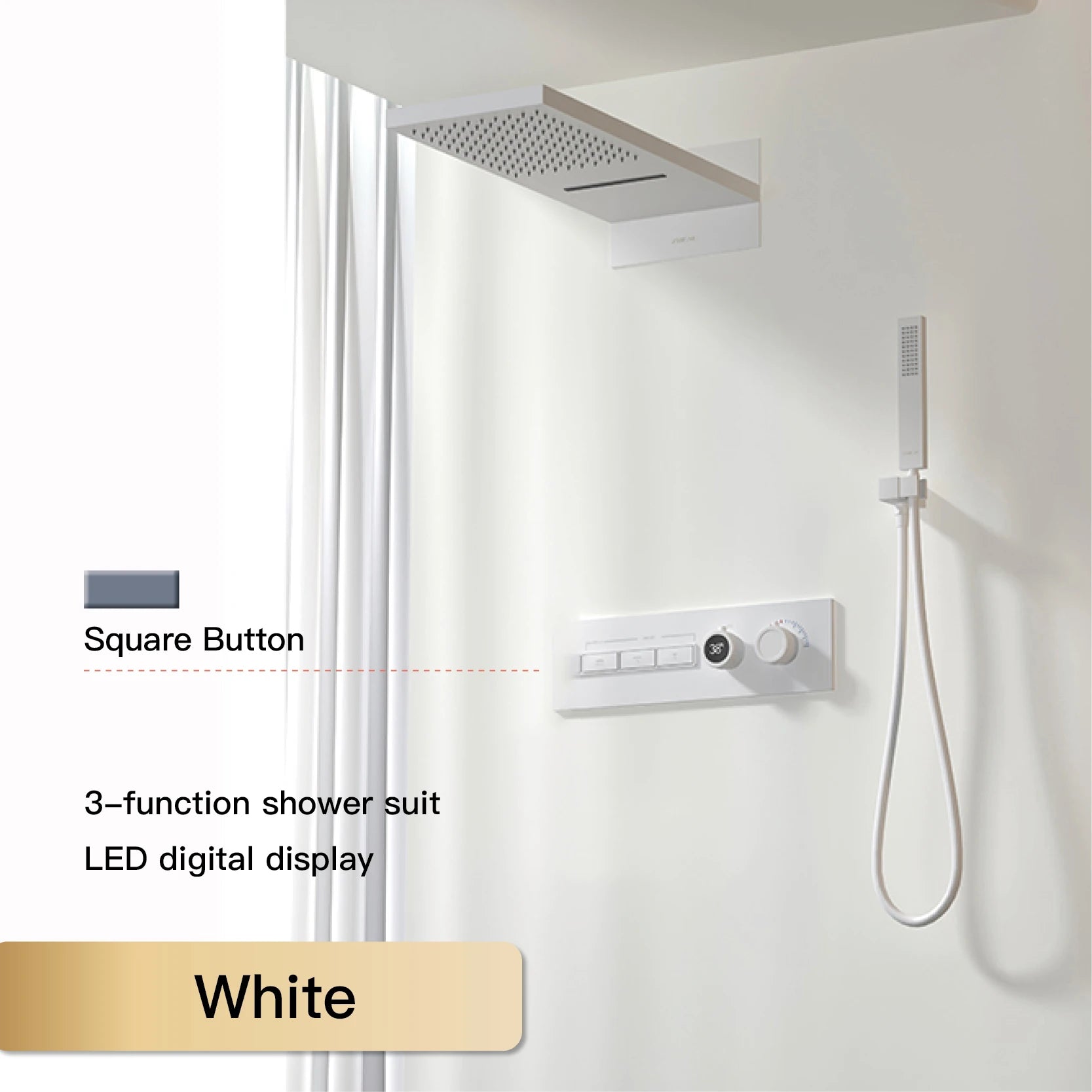 Luxury  black brass shower system wall-mounted LED digital display design Cold &amp; hot dual-control 4-function ceiling shower Tap