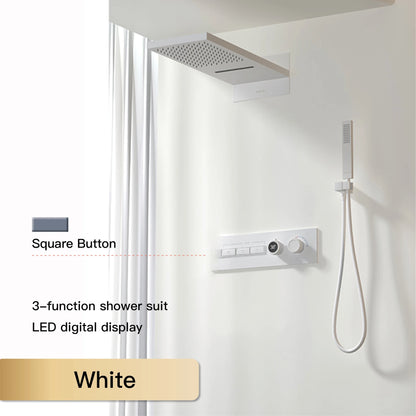 Luxury  black brass shower system wall-mounted LED digital display design Cold &amp; hot dual-control 4-function ceiling shower Tap