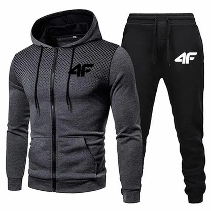 Autumn Winter Mens Tracksuit Jogging Sweatpants 2 Piece Set Sport Zipper Jacket+Running Trousers Suit Casual Printing Clothing