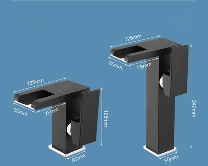 LED Bathroom Sink Faucet Brass Waterfall Faucet BlackBathroom Hot/Cold Mixer Crane Deck Mounted Wash Sink Taps Single Handle Tap