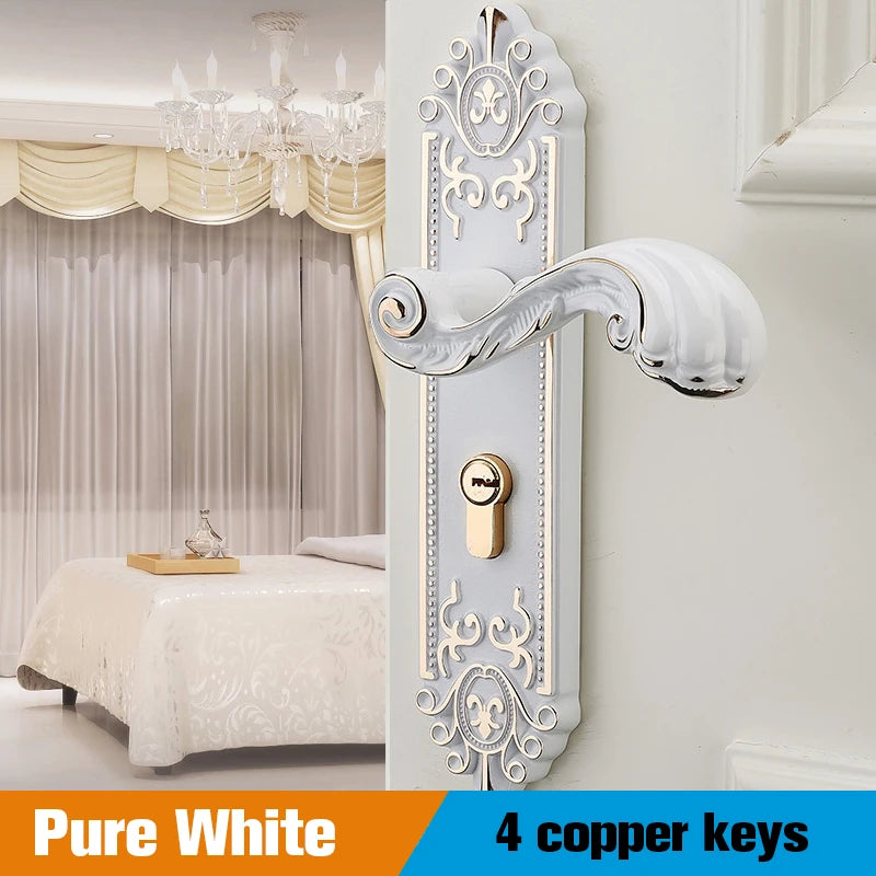 KA European Style Gold Door Locks with Keys Door Handle Ivory White Security Entrance Door Lock Mute Anti-theft Door Hardware