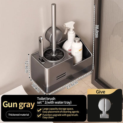 Wall-Mounted Bathroom Storage Rack With Suction Cup Toilet Brush No Drilling Required - New Toilet Brush For Spotless Cleaning