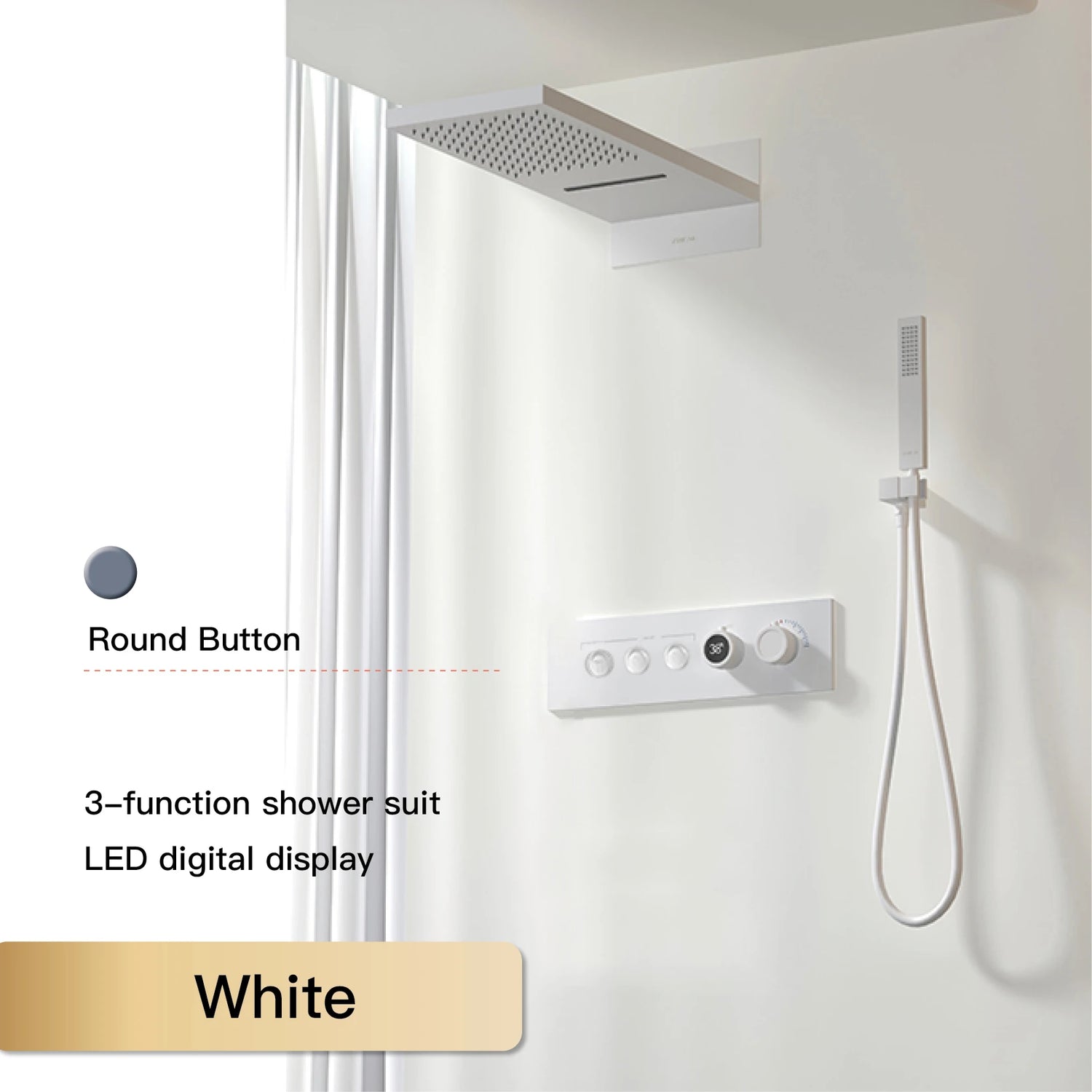 Luxury  black brass shower system wall-mounted LED digital display design Cold &amp; hot dual-control 4-function ceiling shower Tap