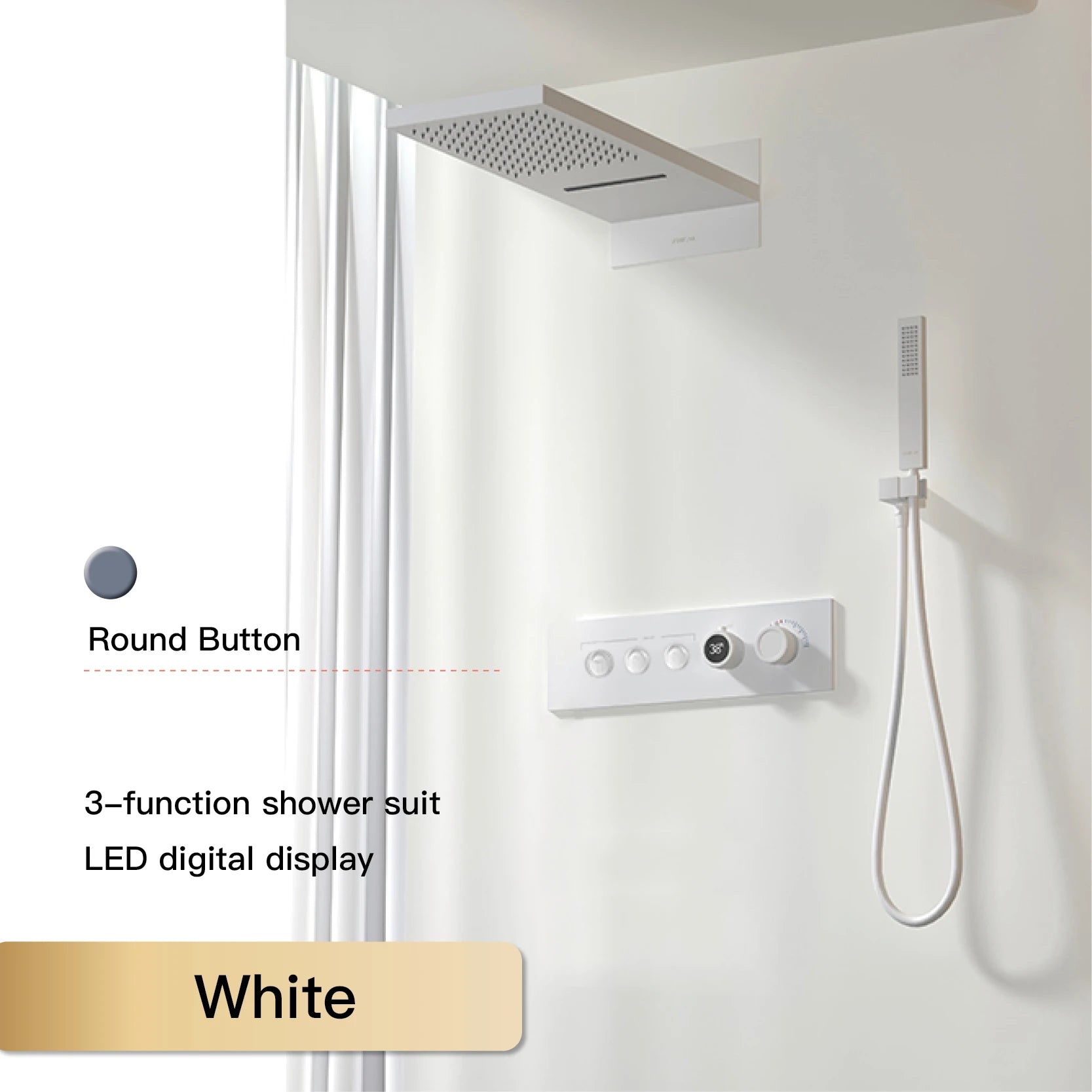 Luxury  black brass shower system wall-mounted LED digital display design Cold &amp; hot dual-control 4-function ceiling shower Tap