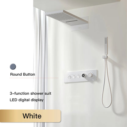 Luxury  black brass shower system wall-mounted LED digital display design Cold &amp; hot dual-control 4-function ceiling shower Tap