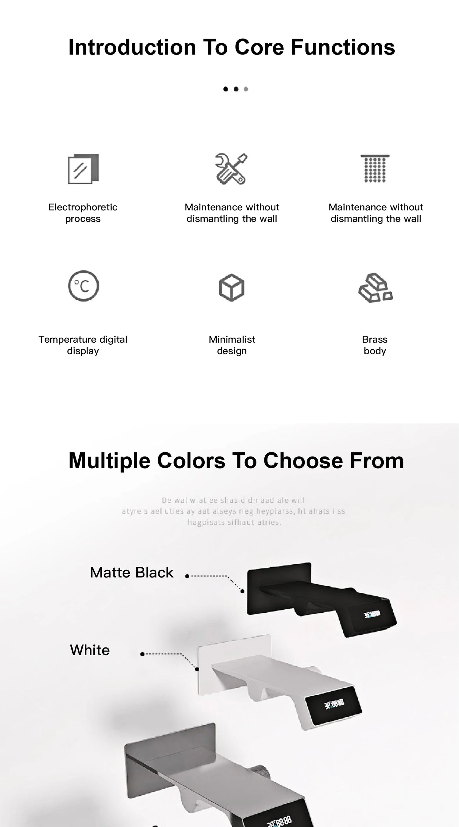 Luxury gun gray brass bathroom faucet LED digital display design, hot and cold water in wall type single handle basin faucet