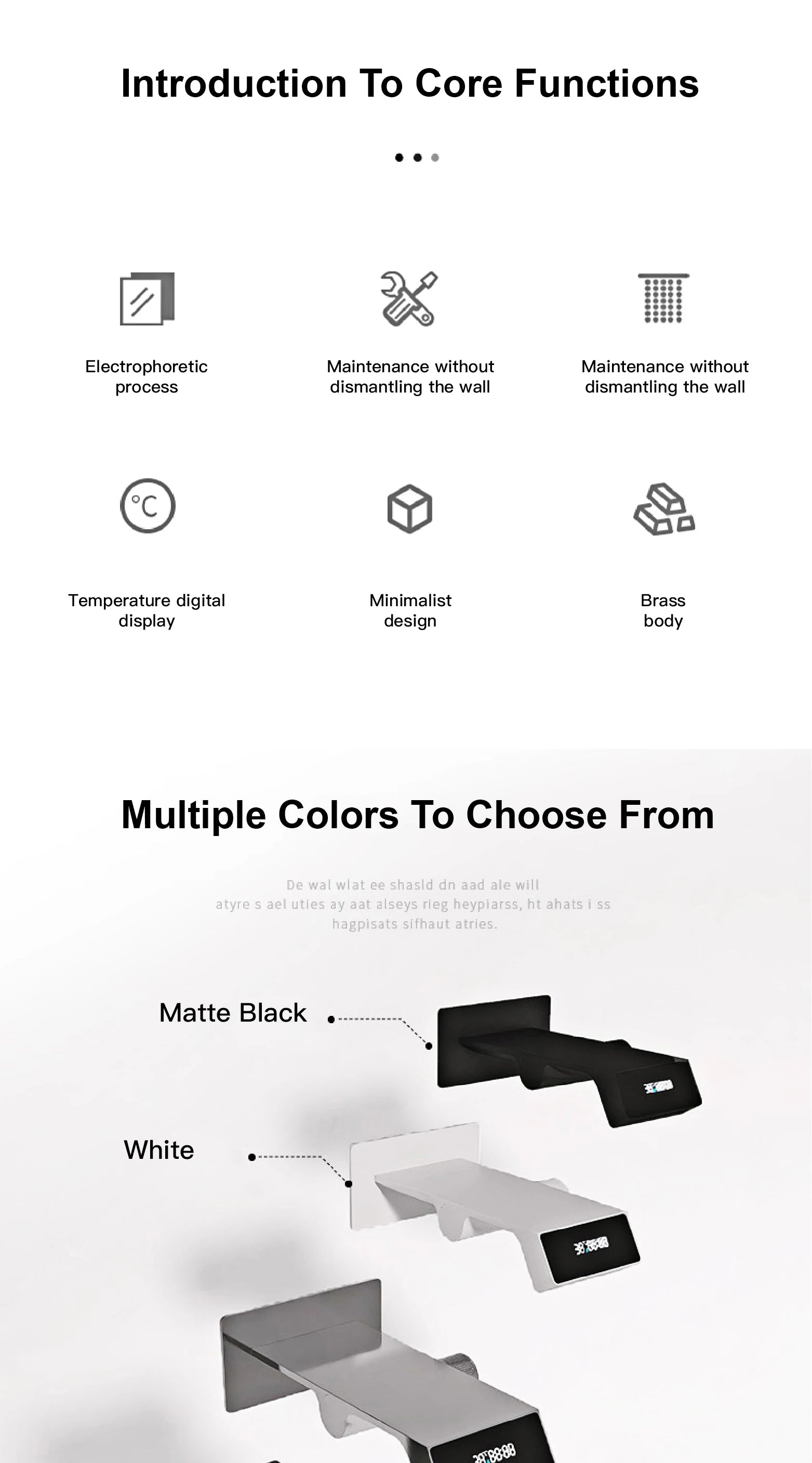 Luxury gun gray brass bathroom faucet LED digital display design, hot and cold water in wall type single handle basin faucet