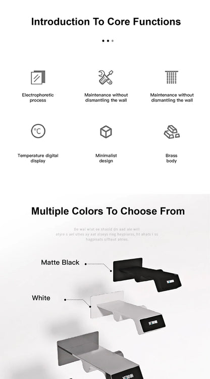 Luxury gun gray brass bathroom faucet LED digital display design, hot and cold water in wall type single handle basin faucet