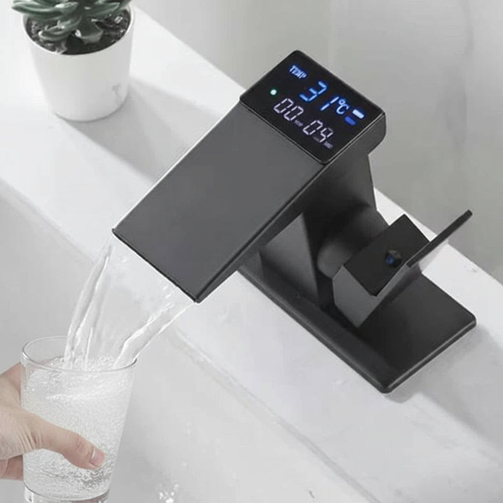 Smart Digital Display Basin Sink Faucet Hot Cold Water Temperature LED  Washbasin Waterfall Taps Bathroom Deck Mixers