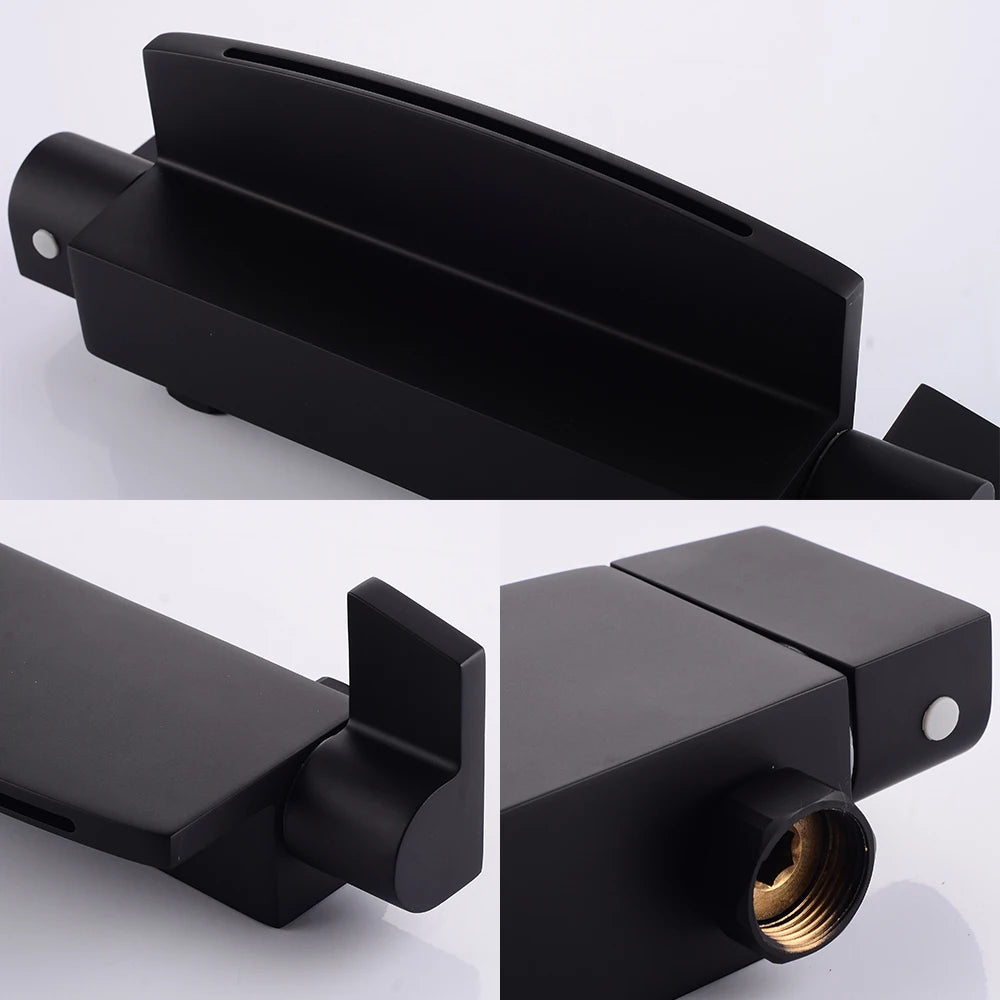 Black Bathroom Waterfall Tub Faucet Deck Mount Dual Handle Brass Bathtub Shower Faucet Mixer Tub Tap