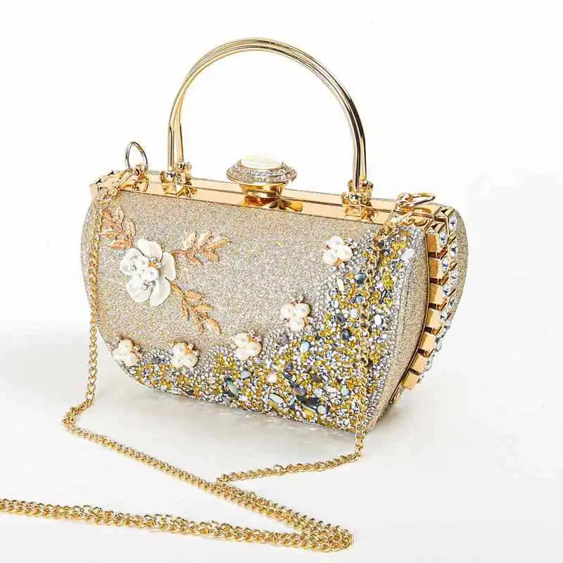 2024 New Arrival Flower Crystal Wedding Bridal Clutch Purse Luxury Designer Women&