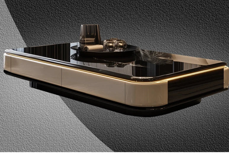 Modern Minimalist Home Slate Microcrystalline Stone Black Glass Table 1.5 Extended