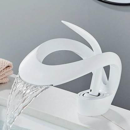 Solid Brass Waterfall Basin Faucet Single Handle Hot Cold Water Mixer Tap For Bathroom Sink