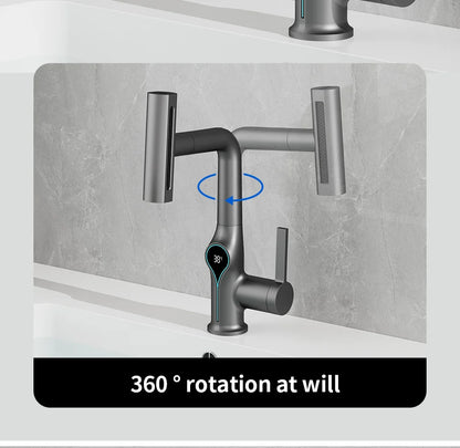 Waterfall Temperature Digital Display Basin Faucet Lift Up Down Stream Sprayer Hot Cold Water Sink Mixer Wash Tap For Bathroom
