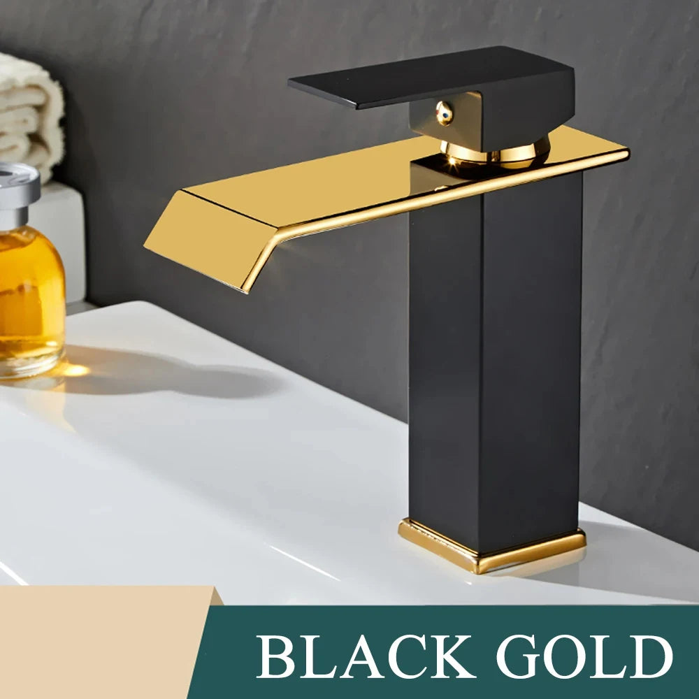 Black Waterfall Bathroom Faucet Basin Vanity Vessel Sinks Mixer Tap Cold And Hot Water Tap Single Hole Bath Sink Faucets Crane