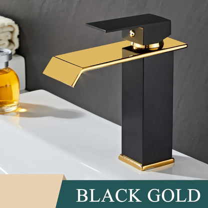Black Waterfall Bathroom Faucet Basin Vanity Vessel Sinks Mixer Tap Cold And Hot Water Tap Single Hole Bath Sink Faucets Crane