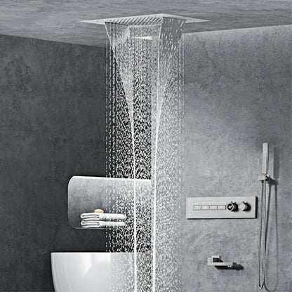 Luxury  black brass shower system wall-mounted LED digital display design Cold &amp; hot dual-control 4-function ceiling shower Tap
