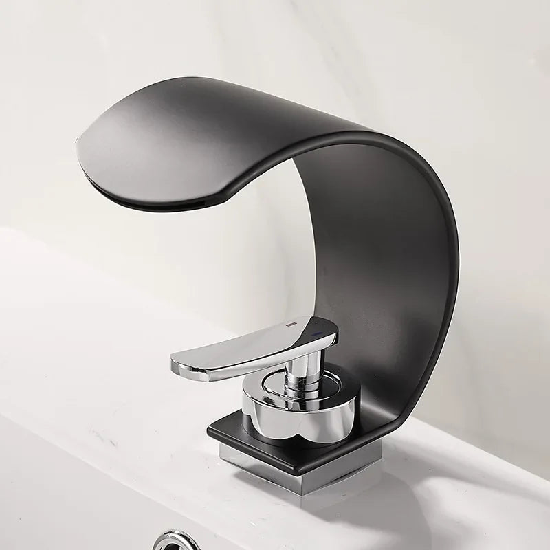 GEGVE Waterfall Washbasin Faucets Mixer Tap Sink Hot&amp;cold Water Hydrant Iron To Sink A Bathtub Bathroom Sink tap tap Black White