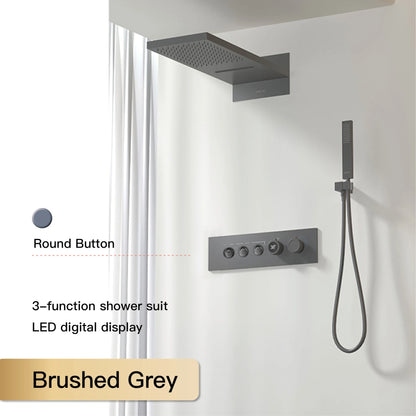 Luxury  black brass shower system wall-mounted LED digital display design Cold &amp; hot dual-control 4-function ceiling shower Tap