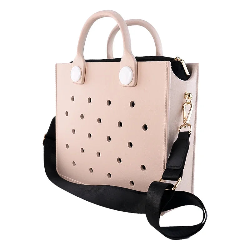 Beach Tote Travel Handbag Storage Fashion Storage EVA Large Leather Shoulder Bag for Women Casual Waterproof Bag Hole Fit Charms