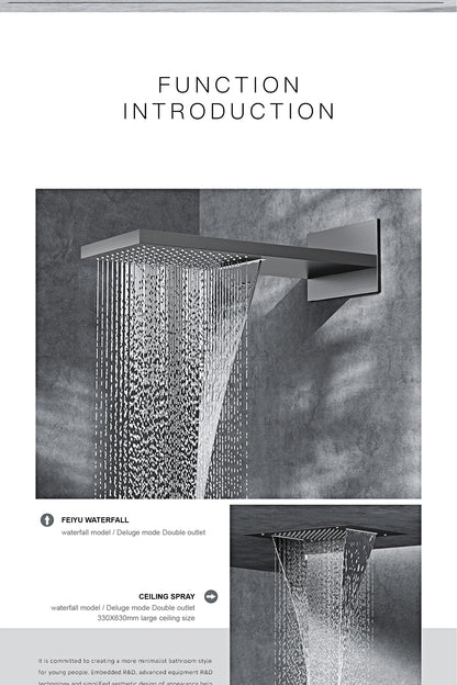 Luxury  black brass shower system wall-mounted LED digital display design Cold &amp; hot dual-control 4-function ceiling shower Tap