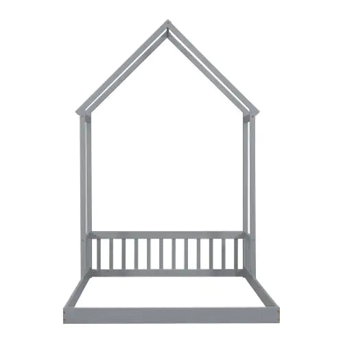 Grey Full Roof-frame Floor Bed with Guardrails
