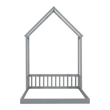 Grey Full Roof-frame Floor Bed with Guardrails