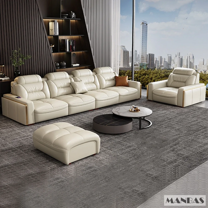 Italian Leather Sectional Sofa with USB &amp; Bluetooth Speaker for Living Room