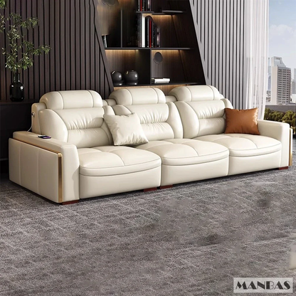 Italian Leather Sectional Sofa with USB &amp; Bluetooth Speaker for Living Room