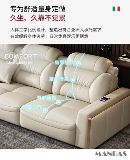 Italian Leather Sectional Sofa with USB &amp; Bluetooth Speaker for Living Room