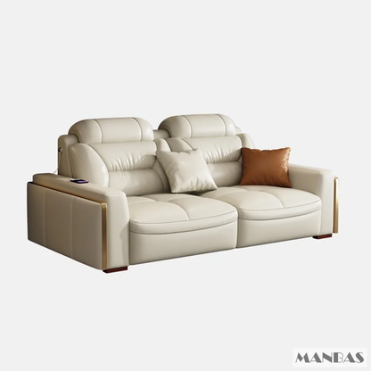 Italian Leather Sectional Sofa with USB &amp; Bluetooth Speaker for Living Room