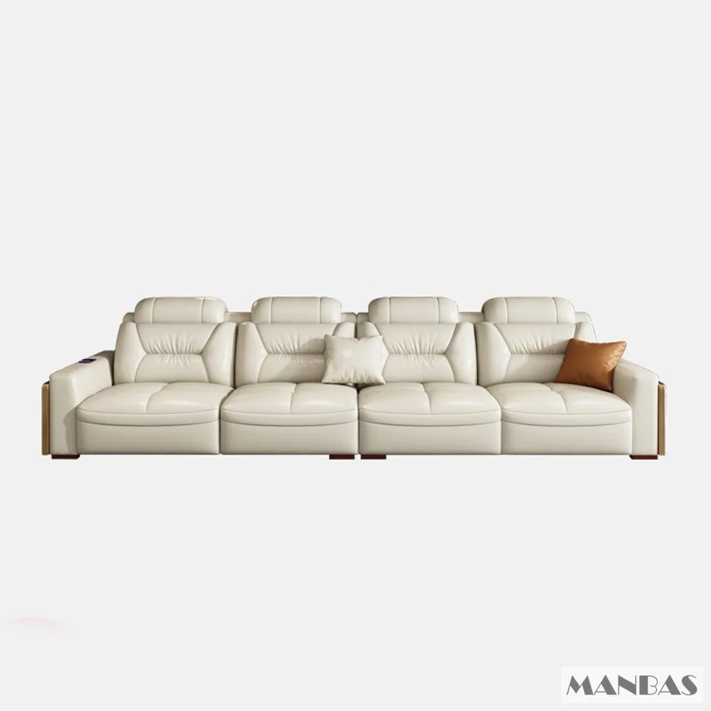 Italian Leather Sectional Sofa with USB &amp; Bluetooth Speaker for Living Room