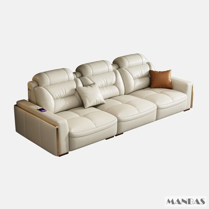 Italian Leather Sectional Sofa with USB &amp; Bluetooth Speaker for Living Room
