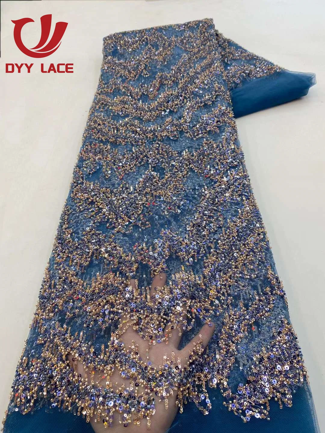 High-Quality 2023 African Lace Fabric with Sequins for Bridal and Events - 5 Yar
