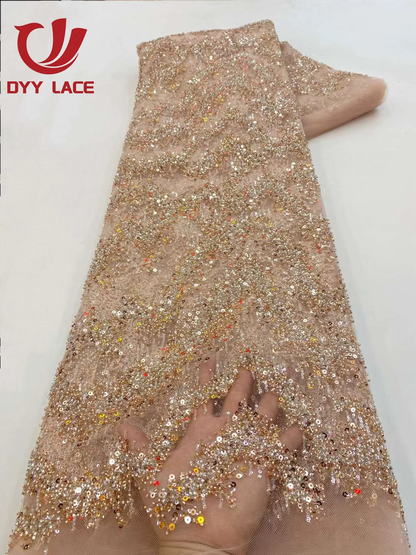 High-Quality 2023 African Lace Fabric with Sequins for Bridal and Events - 5 Yar