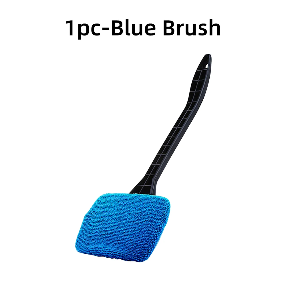 Microfiber Car Window Cleaner Brush Kit with Long Handle and Reusable Cloth Pad