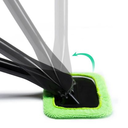 Microfiber Car Window Cleaner Brush Kit with Long Handle and Reusable Cloth Pad