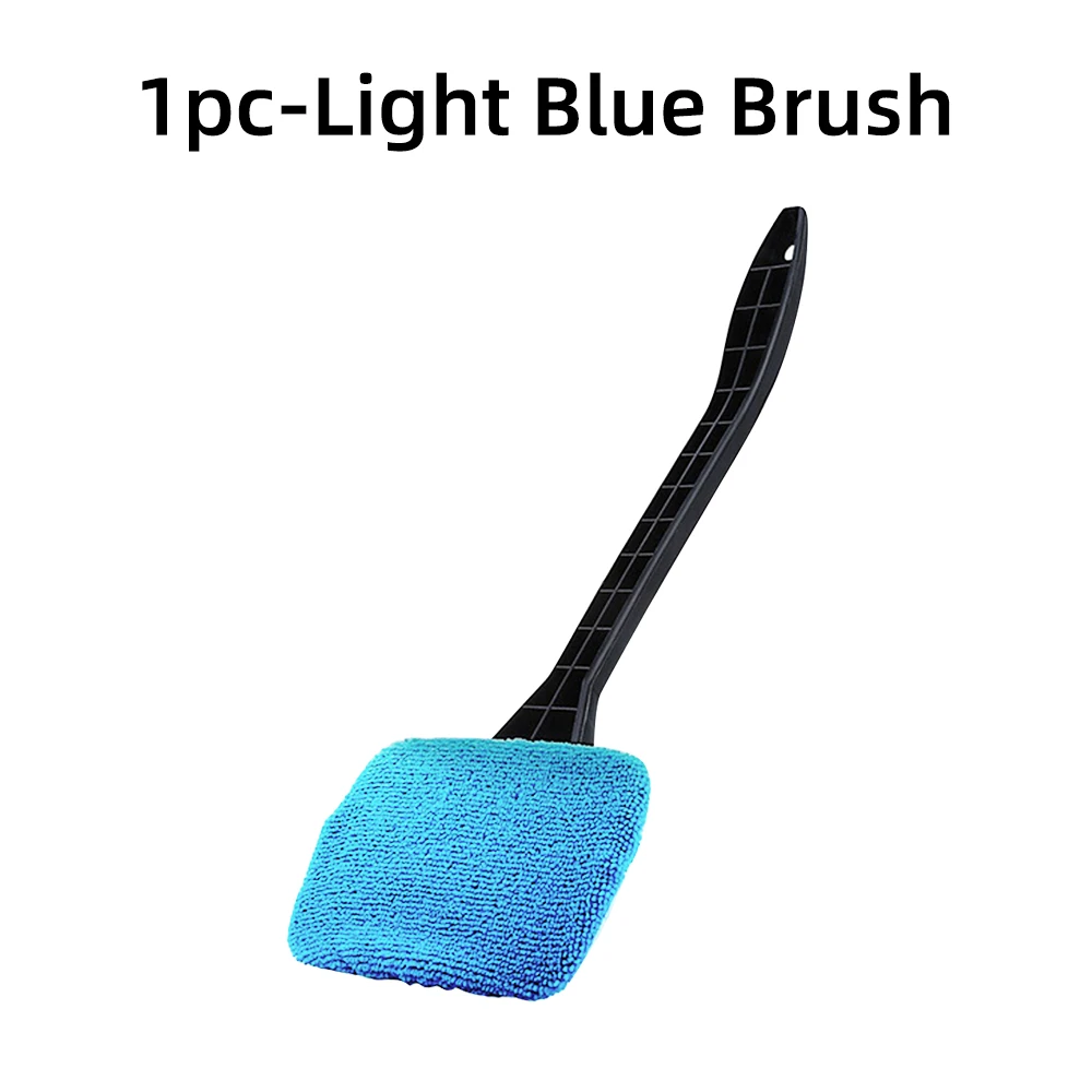 Microfiber Car Window Cleaner Brush Kit with Long Handle and Reusable Cloth Pad