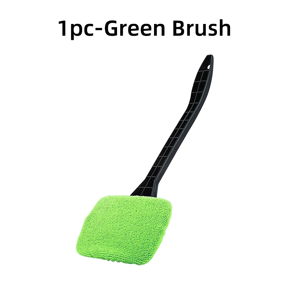 Microfiber Car Window Cleaner Brush Kit with Long Handle and Reusable Cloth Pad