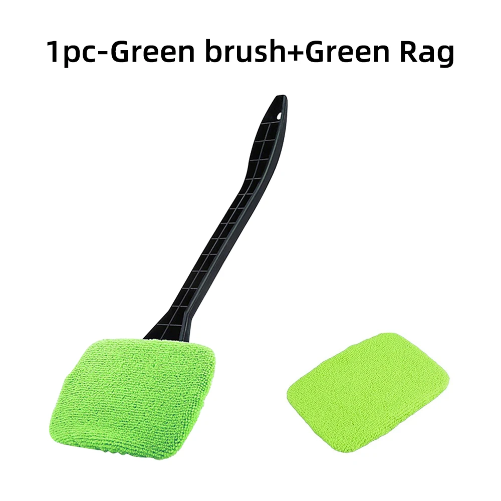 Microfiber Car Window Cleaner Brush Kit with Long Handle and Reusable Cloth Pad